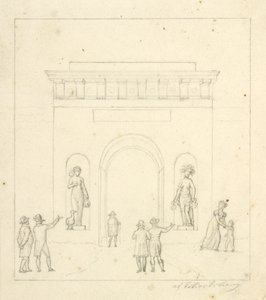 Ein Triumphbogen im Vordergrund mit Staffagefiguren von Christoffer Wilhelm Eckersberg