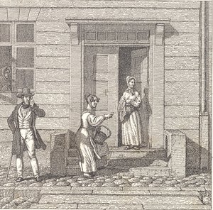 Straßenszene, zwei Mädchen, ein Herr und eine Frau suchen nach etwas von Christoffer Wilhelm Eckersberg