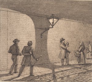Straßenszene bei Laternenlicht. Illustration zu "Linearperspectiven", Tafel VIII von Christoffer Wilhelm Eckersberg