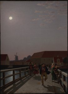 Langebro, Kopenhagen, im Mondlicht mit laufenden Figuren
