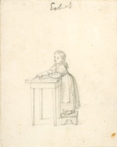 Kleines Mädchen stehend auf einem Schemel an einem Tisch von Christoffer Wilhelm Eckersberg