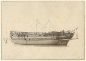 Das Linienschiff Dänemark im Flottenlager vor dem Einsetzen des Mastes von Christoffer Wilhelm Eckersberg
