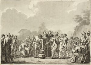 Die Königin der Massageten, Tomyris, lässt den Kopf des Cyrus in ein Blutbecken werfen von Christoffer Wilhelm Eckersberg