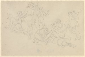 Moses lässt das Rote Meer zurücktreten und die Armee des Pharao überfluten - Studie zu Israeliten nach der Wanderung durch das Rote Meer von Christoffer Wilhelm Eckersberg