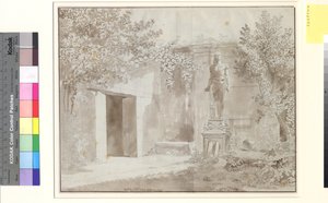 Teil vermutlich aus dem Garten des Palazzo Barberini mit römischer Antinousstatue im ägyptischen Stil, Rom von Christoffer Wilhelm Eckersberg
