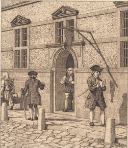 Szene um ein Portal der Börse. Illustration zu "Linearperspektive", Tafel VI