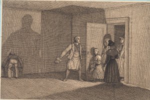 Reisende bekommen ihr Zimmer gezeigt. Illustration zu "Linearperspektive", Tafel VIII