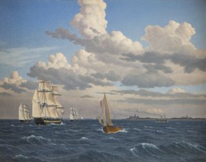 Schiffe im Sund nördlich von Schloss Kronborg, Helsingør von Christoffer Wilhelm Eckersberg