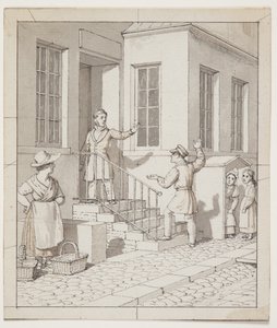Streit auf der Straßentreppe. Vorstudie zu "Linearperspektive angewendet auf die Malerei", Tafel VII, 2 von Christoffer Wilhelm Eckersberg