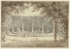 Der Brunnen im Garten des Palazzo Barberini, Rom von Christoffer Wilhelm Eckersberg