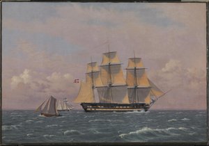 Das 84-Kanonen dänische Kriegsschiff "Dronning Marie" im Sund von Christoffer Wilhelm Eckersberg