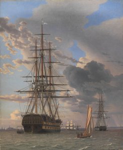 Das russische Linienschiff "Asow" und eine Fregatte vor Anker bei Elsinore von Christoffer Wilhelm Eckersberg
