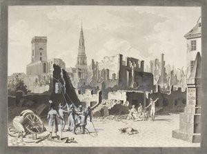 Der Ulfeldt-Platz, jetzt Gråbrødretorv genannt, nach dem britischen Bombardement im September 1807 von Christoffer Wilhelm Eckersberg
