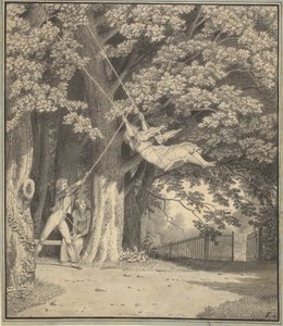 Der Wald bei Skjoldnæsholm mit einem jungen Mann, der ein junges Mädchen schaukelt von Christoffer Wilhelm Eckersberg
