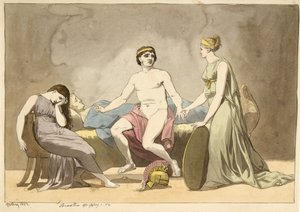 Thetis bringt Waffen zu Achilles, der bei Patroklos