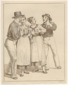 Zwei Seeleute flirten mit zwei Mädchen von Christoffer Wilhelm Eckersberg