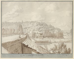 Blick von Sèvres auf die alte Seine-Brücke mit dem Park in Saint Cloud im Hintergrund