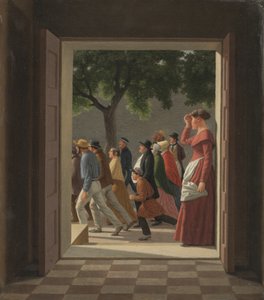Blick durch eine Tür auf laufende Figuren von Christoffer Wilhelm Eckersberg
