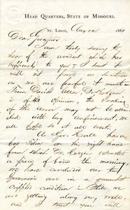 Brief unterschrieben C.C. Bailey, Hauptquartier, Staat Missouri, St. Louis, an Gouverneur [Hamilton R. Gamble], 12. August 1863 von C. C. Bailey