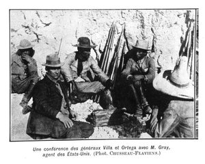 Treffen der Generäle Villa (ca. 1877-1923) Ortega und des amerikanischen Vertreters, Mr. Gray