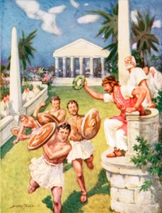 Rennen zur Erinnerung an einen großen griechischen Sieg (Farblithografie) von C. Dudley Tennant