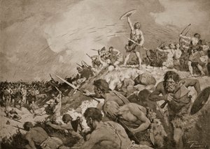 Die Schlacht von Mons Badonicus, ca. 500 n. Chr., Illustration aus 