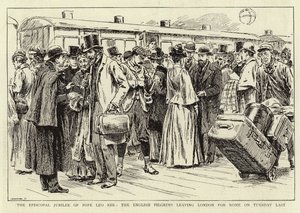 Das bischöfliche Jubiläum von Papst Leo XIII, die englischen Pilger verlassen London nach Rom von C. Hentschell