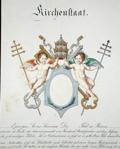 Wappen des Kirchenstaates des Vatikans, aus einer Sammlung von Aquarellen, veröffentlicht in Deutschland, ca. 1830-33