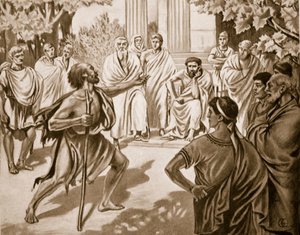 Diogenes und Platon, Illustration aus Hutchinsons Geschichte der Nationen, 1915