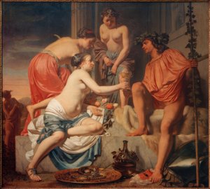 Der thronende Bacchus – Nymphen reichen Bacchus Wein und Früchte