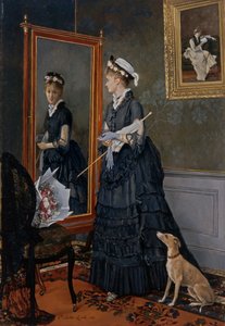 Elegante Frau, die sich im Spiegel betrachtet von Camille Leopold Cabaillot Lasalle