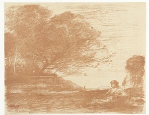 Sappho in Landschaft von Camille Corot