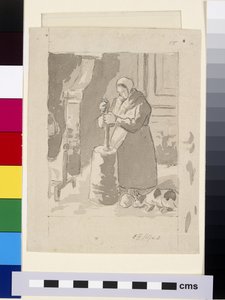 Kompositionsstudie einer Bäuerin beim Buttermachen von Camille Jacob Pissarro
