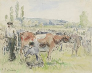 Kompositionsstudie einer Melkszene in Eragny-sur-Epte, 1884 von Camille Jacob Pissarro
