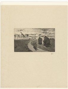 Dämmerung mit Heuhaufen von Camille Jacob Pissarro