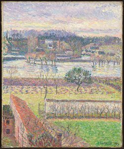 Blick aus meinem Fenster, Überschwemmung, Abend, Eragny; Vue de ma fenetre, inondation, effet de soir, Eragny, 1893