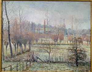 Weißer Frost, Morgen oder Schneeeffekt in Eragny (Camille Pissarro)
