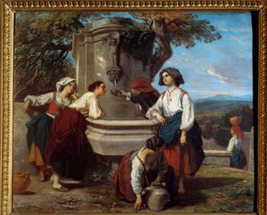 Ossaloises am Brunnen, Bauern aus dem Ossau-Tal treffen sich am Brunnen, Gemälde von Camille Roqueplan