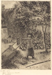 Eine Frau leert eine Schubkarre von Camille Pissarro