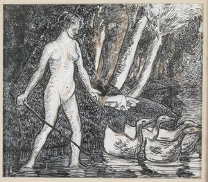 Badender mit Gänsen, 1895 von Camille Jacob Pissarro