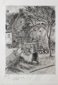 Frau leert eine Schubkarre, 1880 von Camille Pissarro