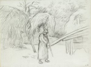Studie einer Bäuerin, die eine Heuladung im Hof von Foucault trägt, ca. 1875 von Camille Pissarro