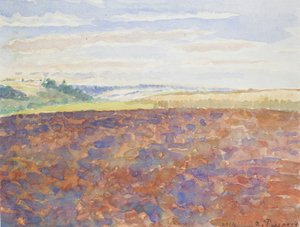 Studie einer Landschaft mit einem gepflügten Feld, Eragny-sur-Epte, ca. 1886-1890 von Camille Pissarro