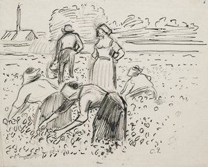 Studie von fünf Bauernfiguren, die auf einem Feld arbeiten
