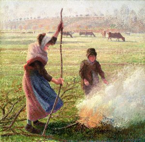 Weiße Frost, Frau beim Holzhacken von Camille Jacob Pissarro