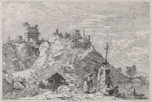 Landschaft mit dem Pilger im Gebet, aus der Serie Vedute (Ansichten) von Canaletto (Giovanni Antonio Canal)