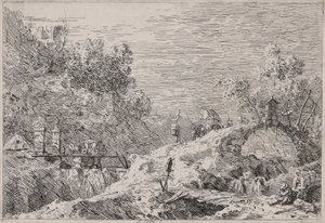 Berglandschaft mit fünf Brücken, aus der Serie Vedute (Ansichten) von Canaletto (Giovanni Antonio Canal)