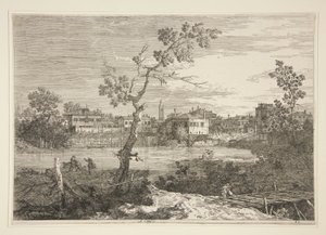 Ansicht einer Stadt am Flussufer, aus der Serie Vedute von Canaletto (Giovanni Antonio Canal)