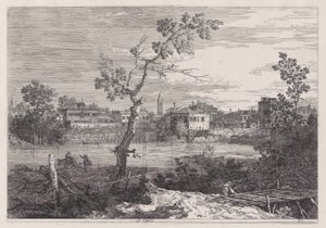 Ansicht einer Stadt am Flussufer, aus der Serie Vedute (Ansichten) von Canaletto (Giovanni Antonio Canal)