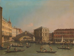 Der Canal Grande mit der Rialtobrücke und dem Fondaco dei Tedeschi von Canaletto (workshop of)